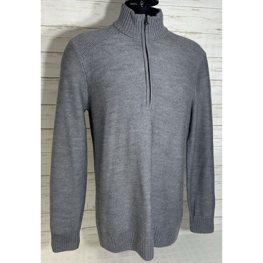 Icebreaker Sweater Mens Sz. LARGE Gray Long Sleeve 100% WOOL 1/2 Zip Ribbed Knit
